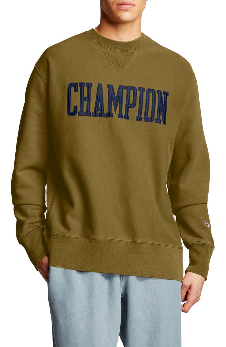 Champion Logo Appliqué Crewneck Sweatshirt, Main, color, 