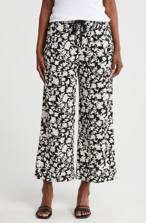 Pull-On Crop Wide Leg Linen Blend Pants