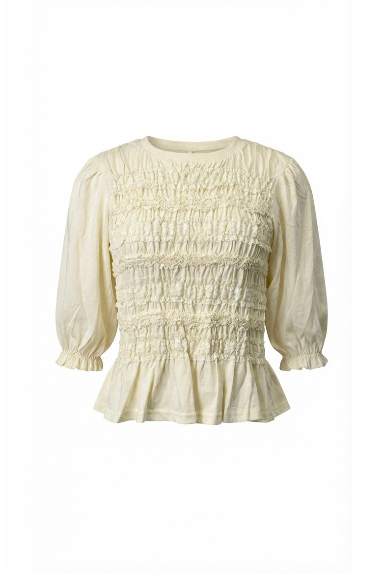 Smocked Peplum Puff Sleeve Blouse, Alternate, color, Cream