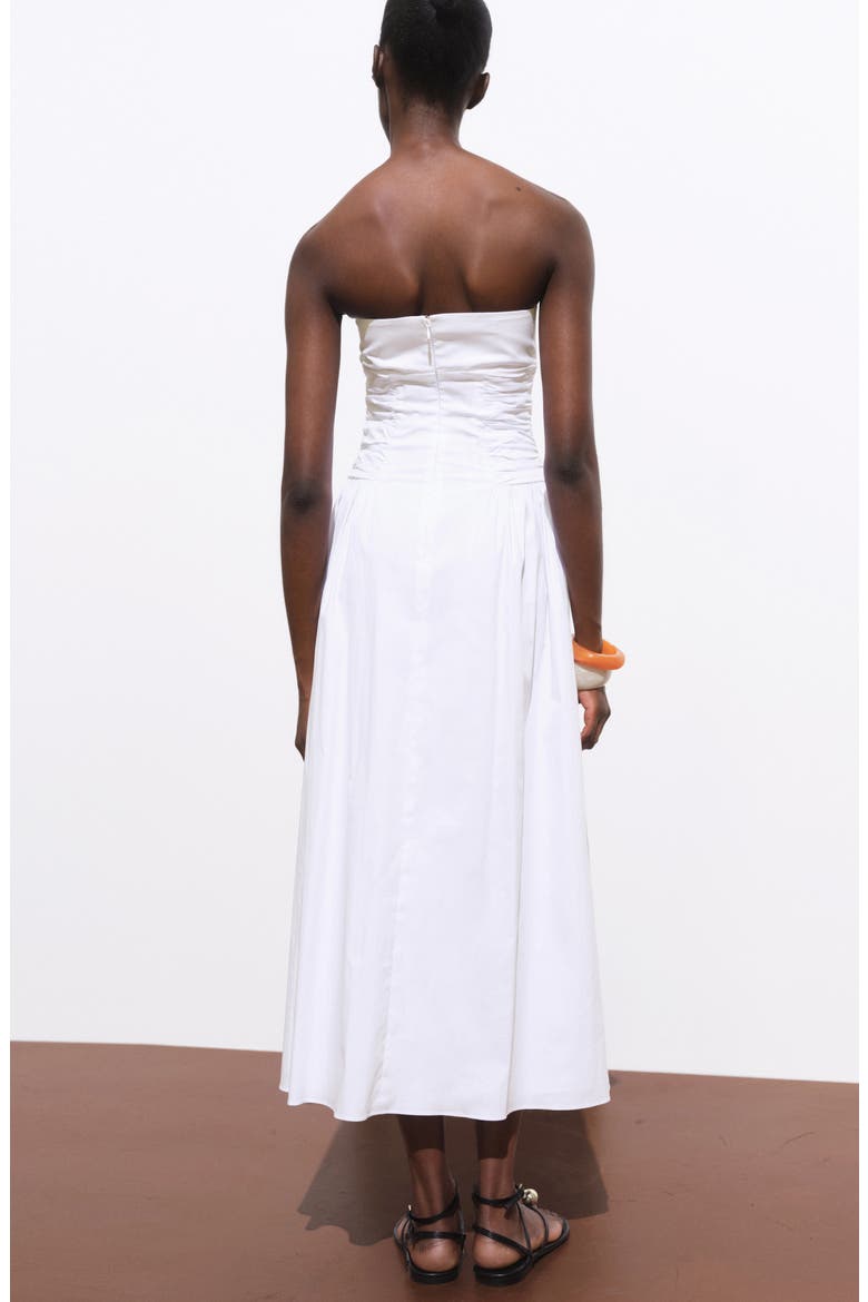 Strapless Cotton Blend Midi Dress, Alternate, color, WHITE