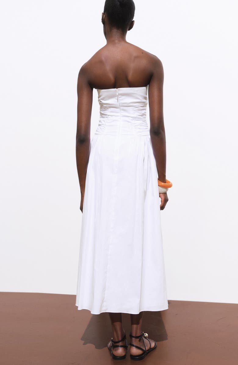 MANGO Strapless Cotton Blend Midi Dress, Alternate, color, White