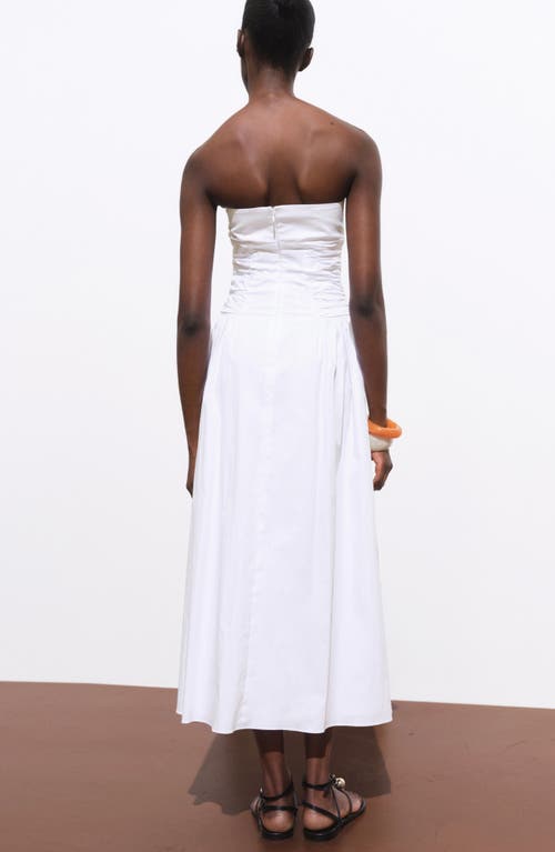 Mango Strapless Cotton Blend Midi Dress In White