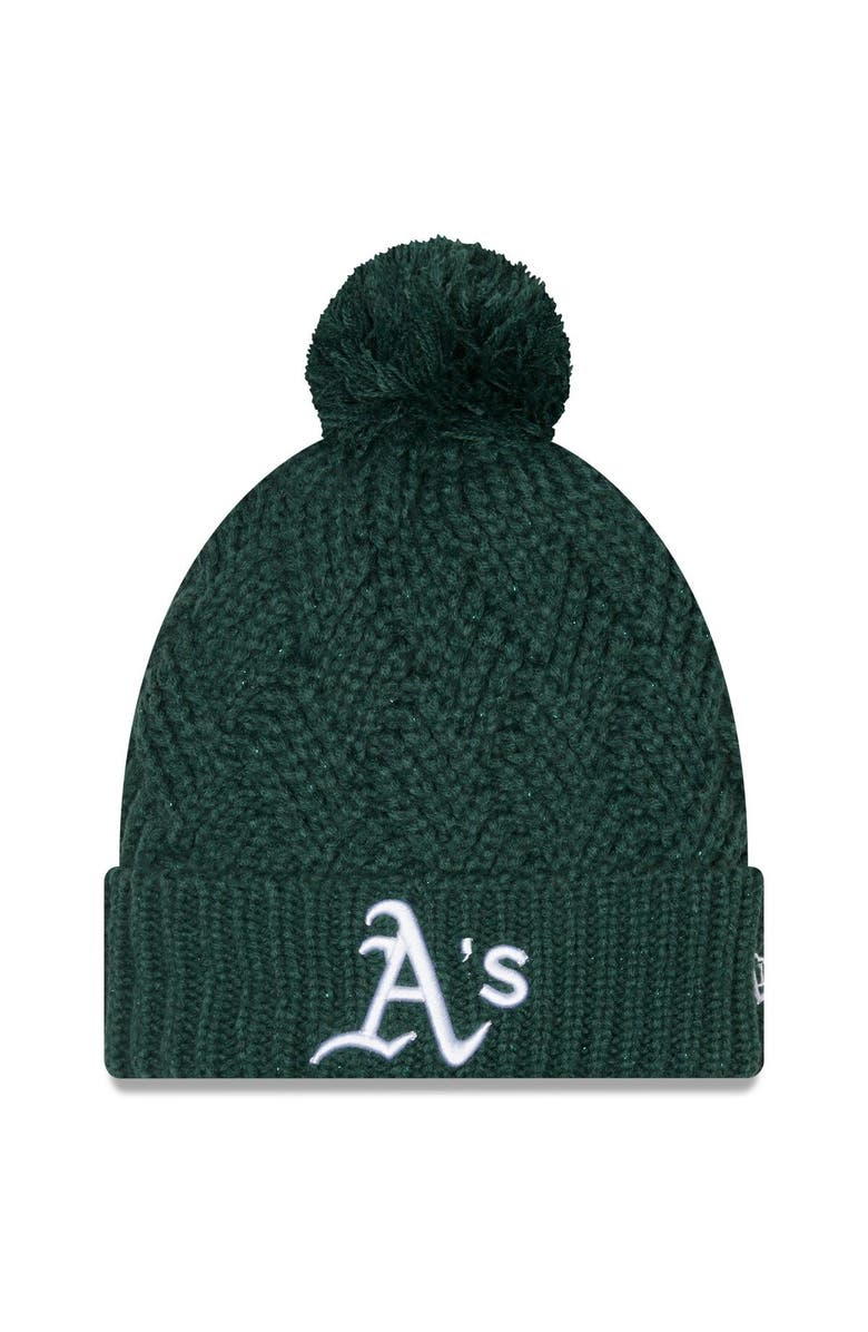 New Era Women's New Era Green Oakland Athletics Brisk Cuffed Knit Hat with Pom, Main, color, 