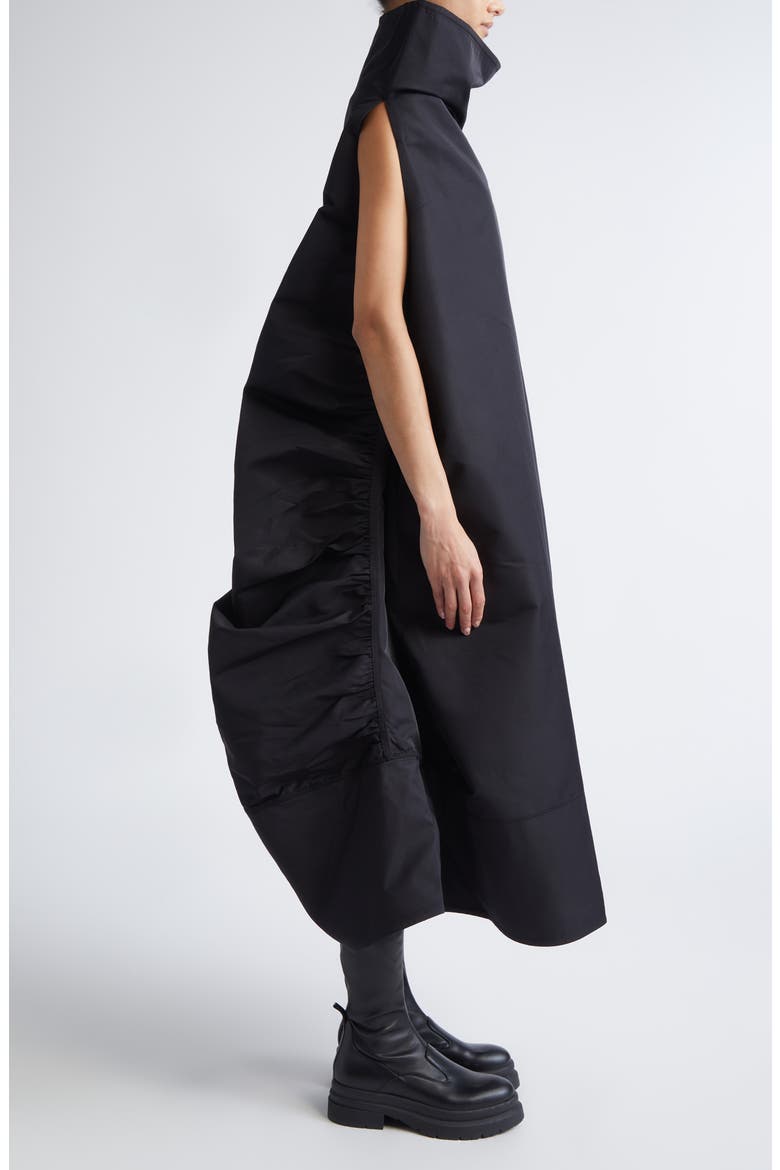 High Collar Volume Dress, Alternate, color, BLACK
