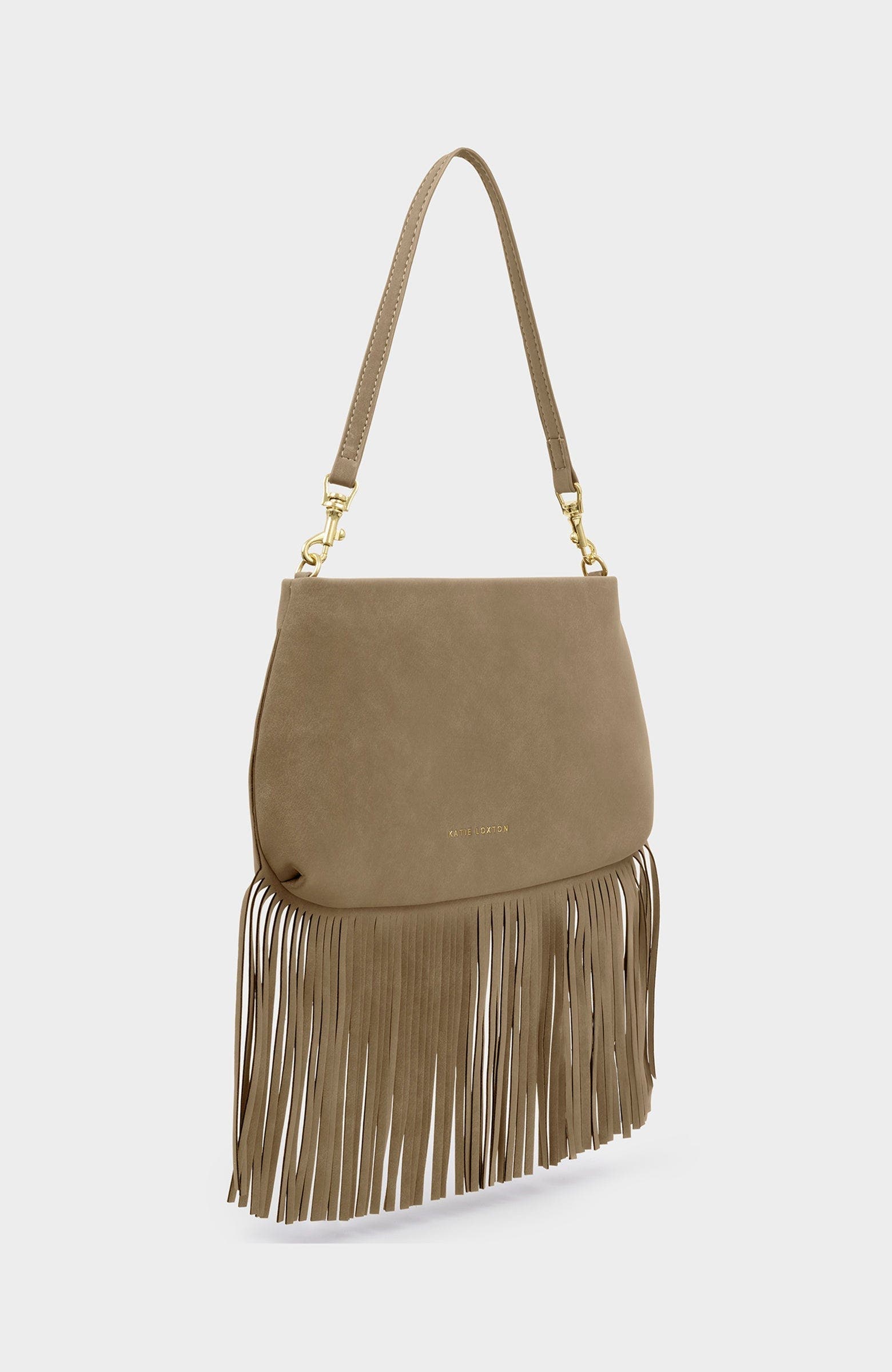 Katie Loxton Cali Fringe Small Shoulder Bag, Alternate, color, Taupe Suedette