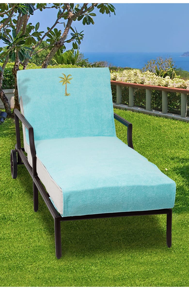 Linum Home Textiles 100% Turkish Cotton Palm Tree Embroidered Standard Size Chaise Lounge Cover - Aqua, Alternate, color, Aqua