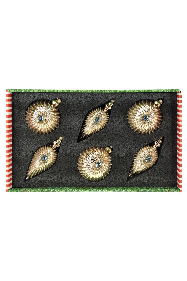 Jeweled Starburst Ornament, Set of 6, Alternate, color, Champagne Gold