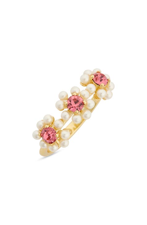 Faux Pearl & CZ Flower Ring