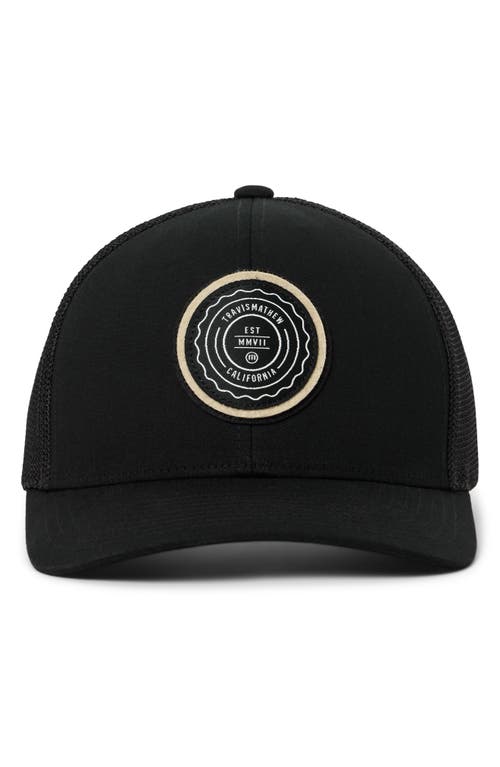Travismathew The Patch Trucker Hat In Black/tan