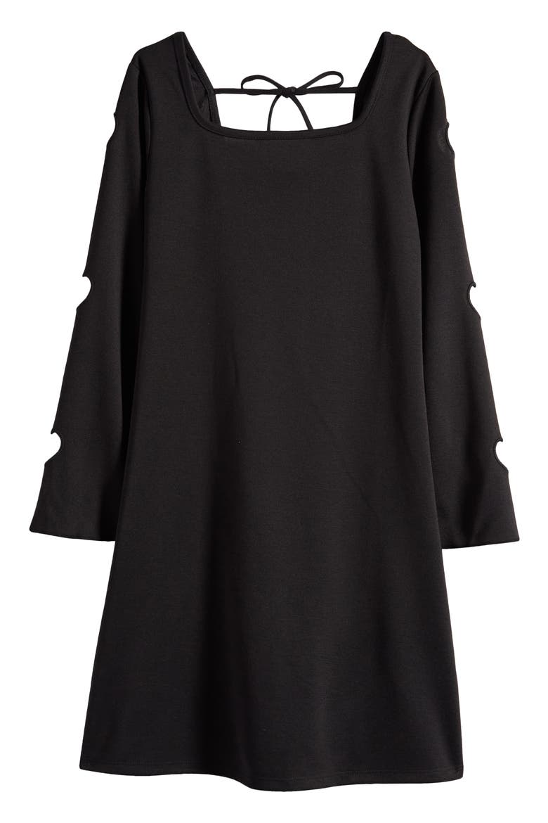 Kids' Laser Heart Cutout Long Sleeve Dress, Main, color, BLACK