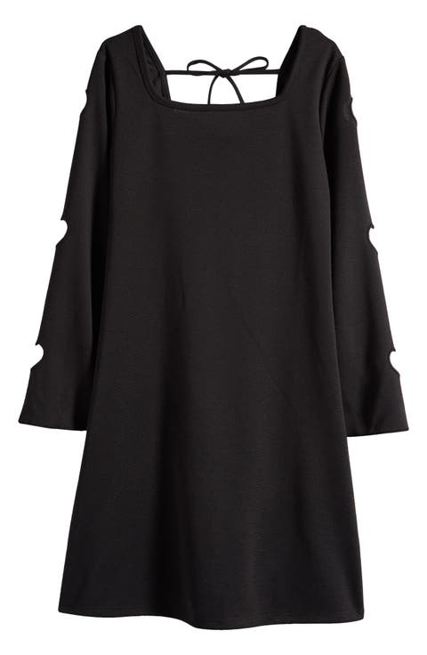 Kids' Laser Heart Cutout Long Sleeve Dress