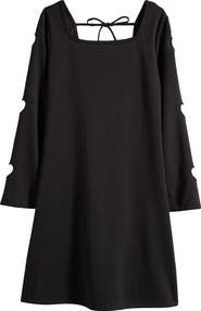 Ava & Yelly Kids' Laser Heart Cutout Long Sleeve Dress