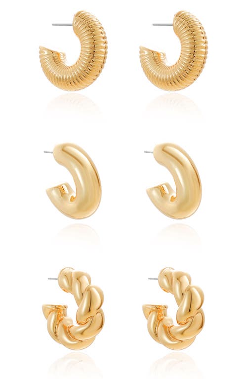 Ettika Everyday Set Of 3 Huggie Hoop Earrings In Gold