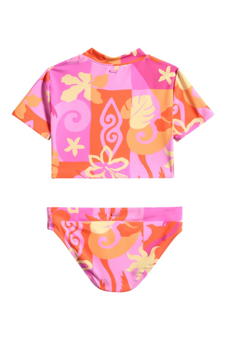 Kids' Tropical Dawn Short Sleeve Two-Piece Rashguard Swimsuit, Alternate, color, TANGERINE