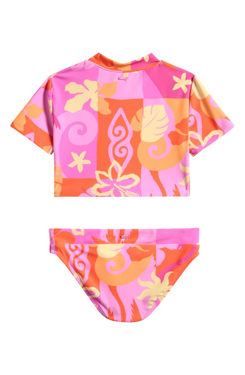 Rip Curl Kids' Tropical Dawn Short Sleeve Two-Piece Rashguard Swimsuit, Alternate, color, 
