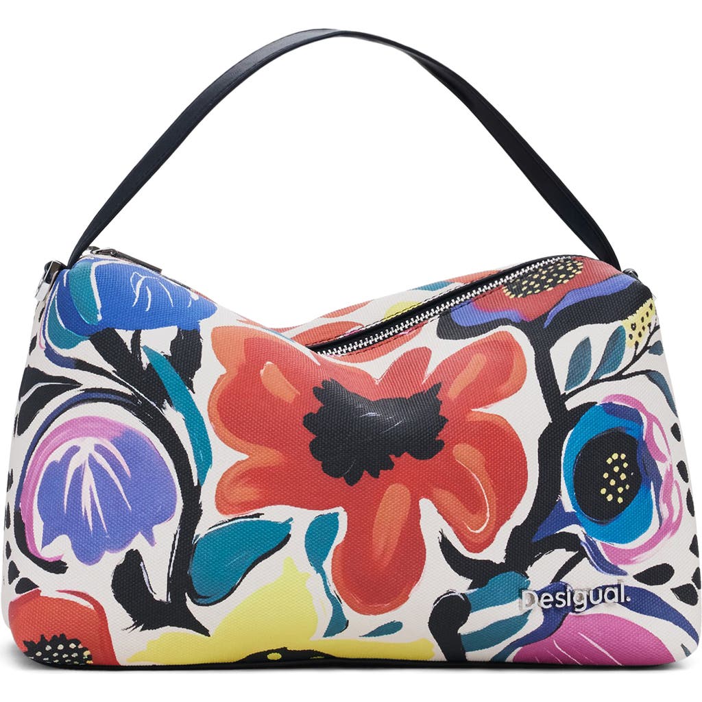 Desigual Floral Cotton Canvas Handbag In Red Floral Multi