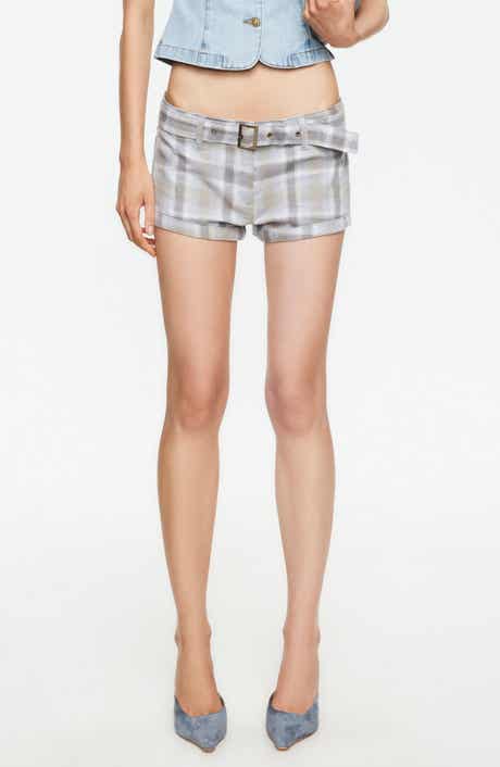 Afterglow Plaid Belted Low Rise Shorts