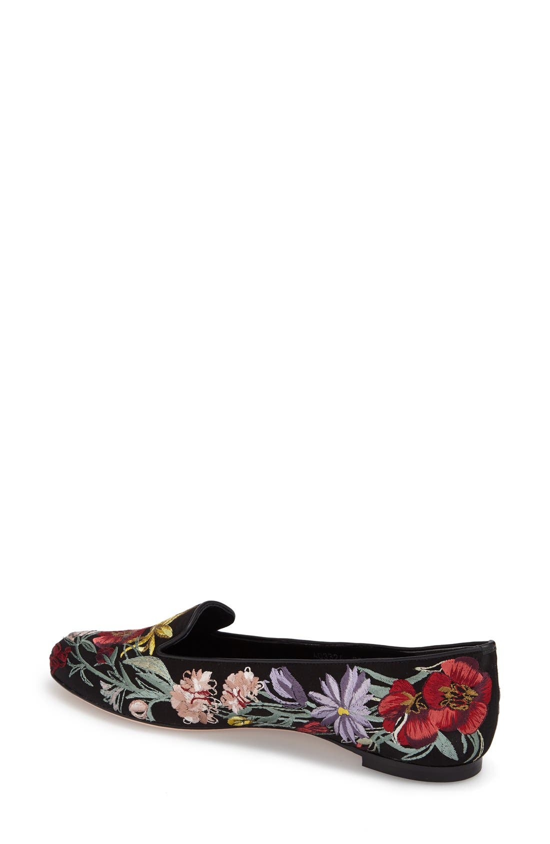 Alexander McQueen Embroidered Flower Loafer, Alternate, color, BLACK SATIN