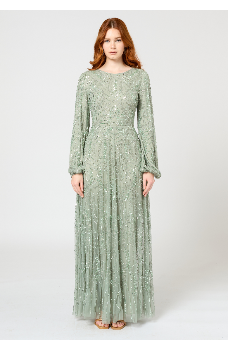 MARYISA Modest Embellished Sequin Beaded Long Maxi Dress, Main, color,