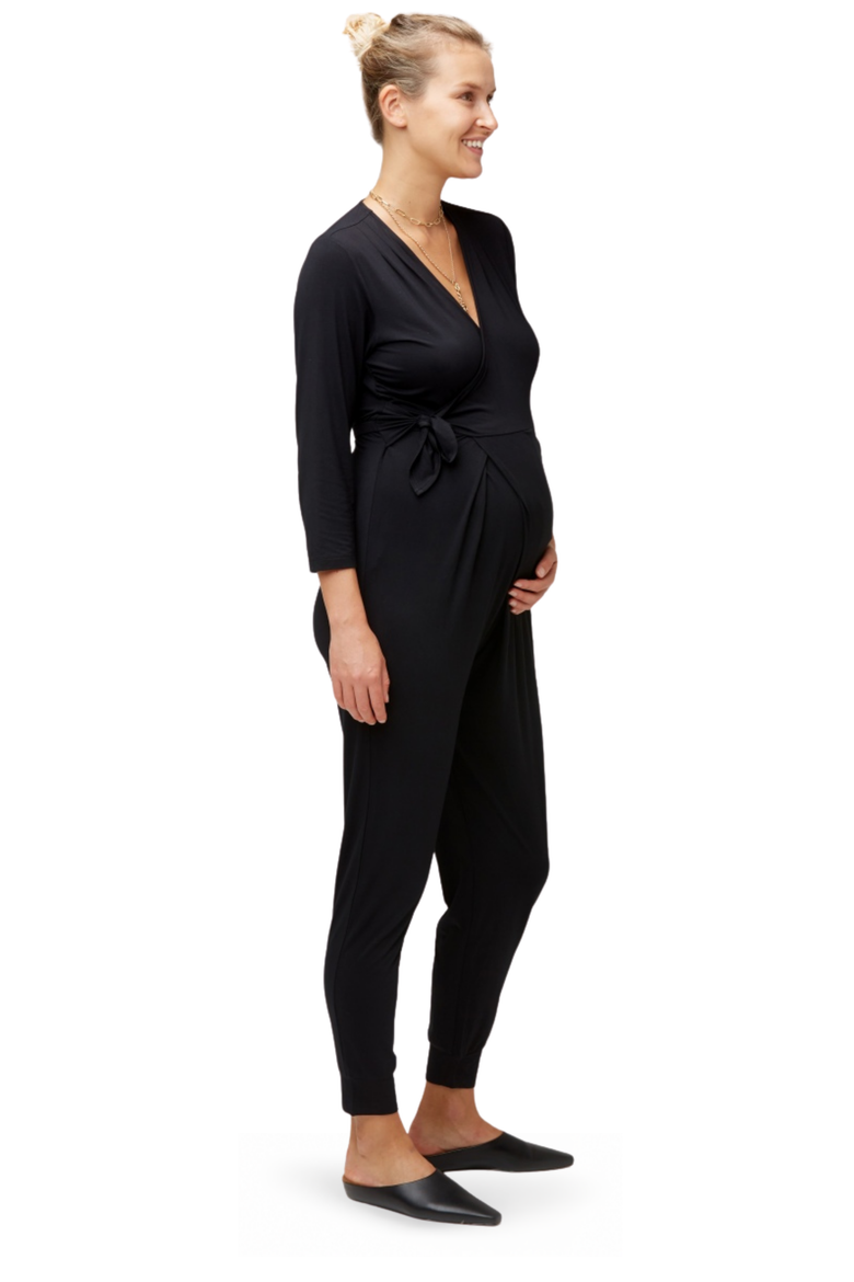 Amabella Maternity Nursing Jumpsuit, Alternate, color, BLACK