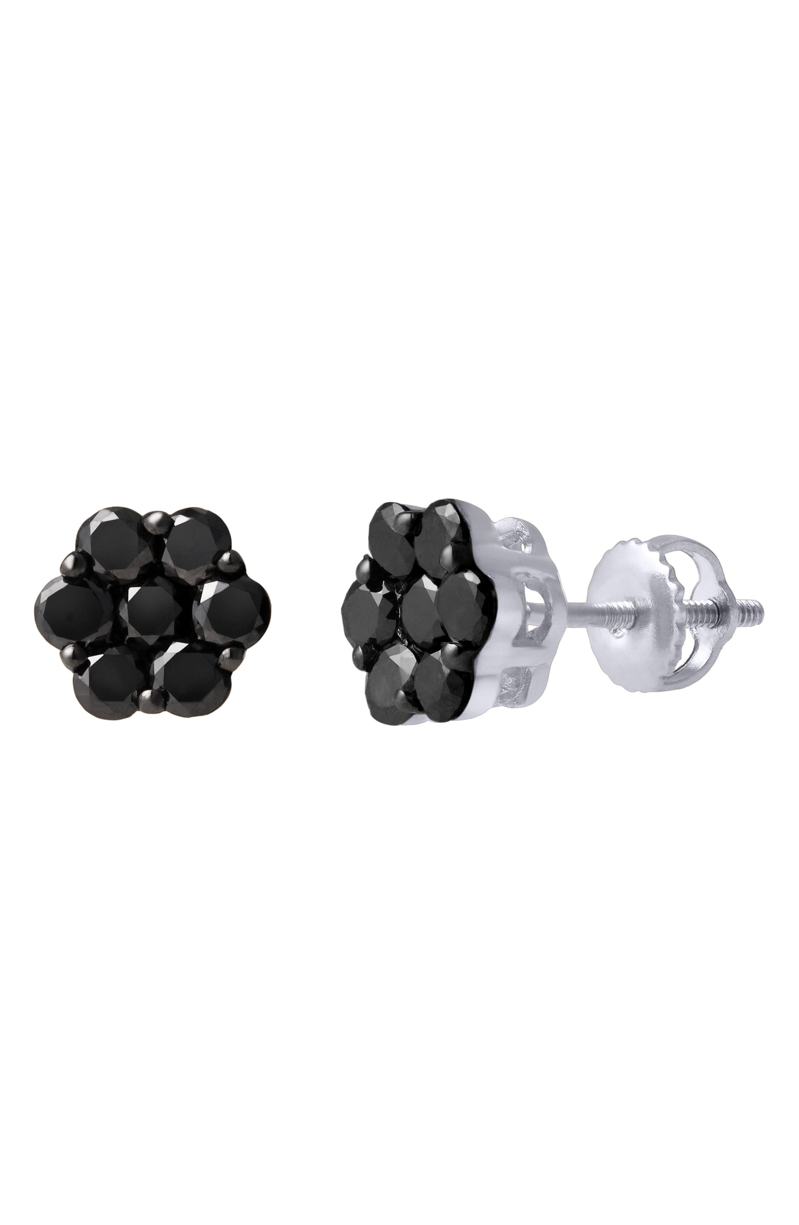 LuvMyJewelry Black Diamond Floral Stud Earrings