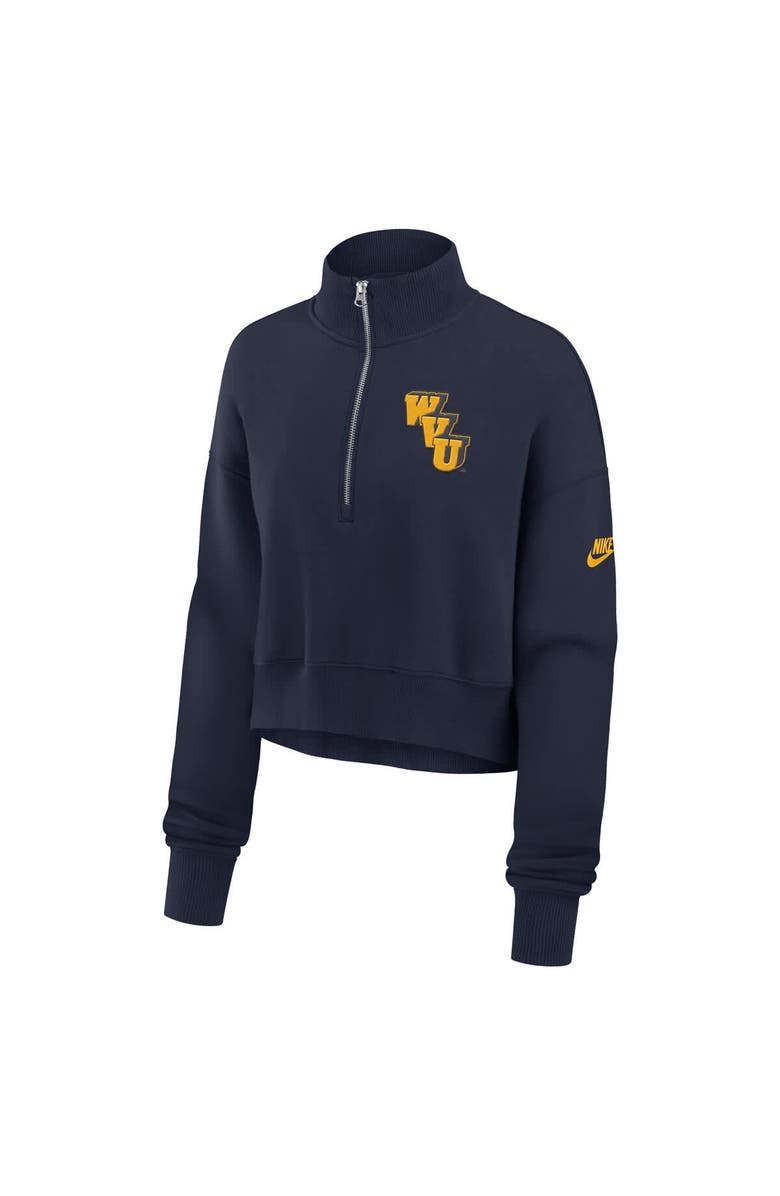 Nike Women's Nike Navy West Virginia Mountaineers Legacy Elevated Logo Cropped Half-Zip Sweatshirt, Alternate, color, Navy