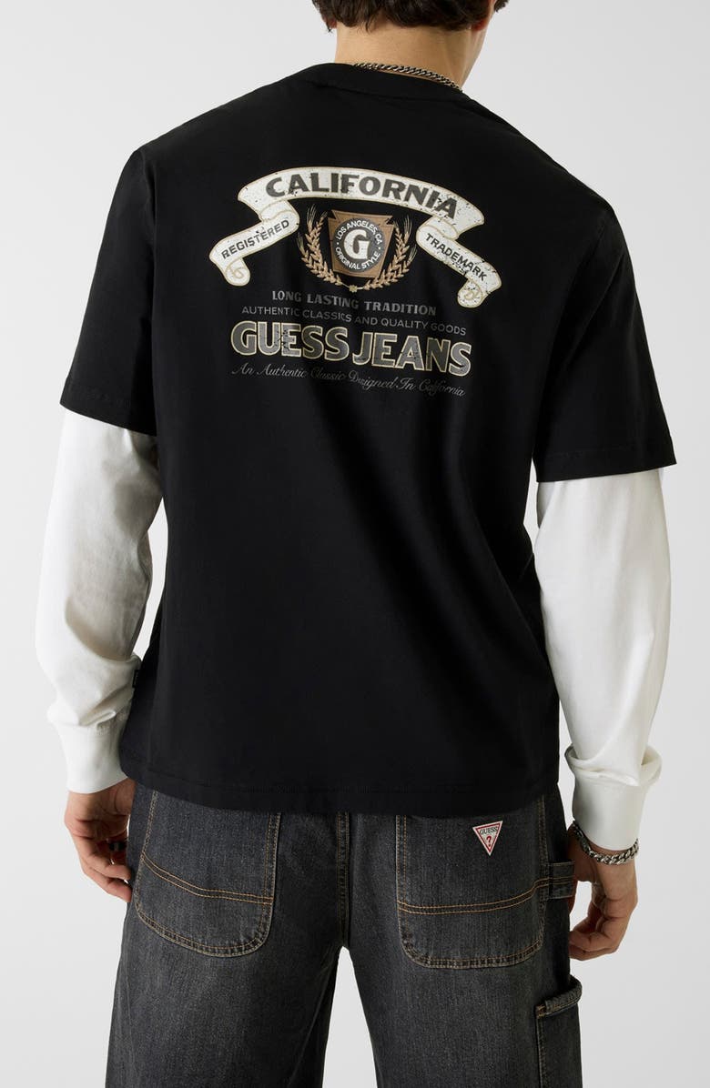 GUESS Layered Look Graphic T-Shirt, Alternate, color, Jblack-Black