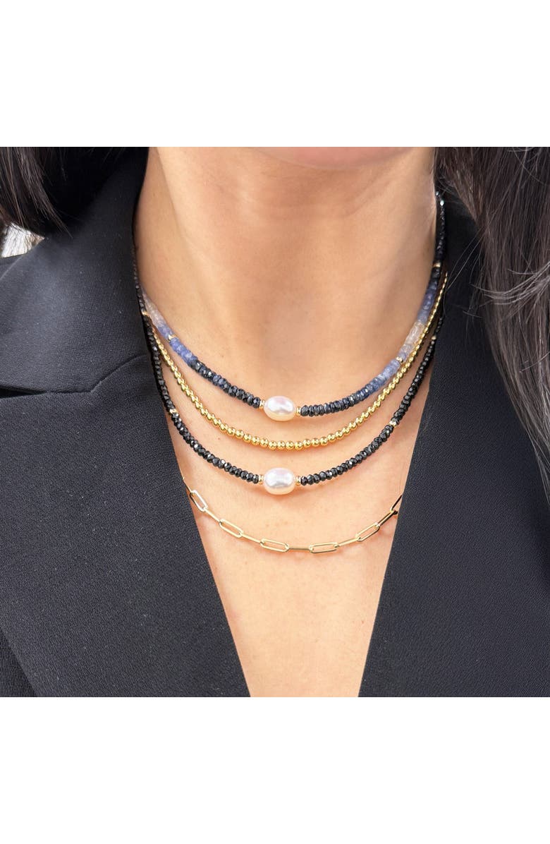 The Lovery Fine Jewelry Blue Sapphire Bead Pearl Necklace, Alternate, color, Blue Sapphire