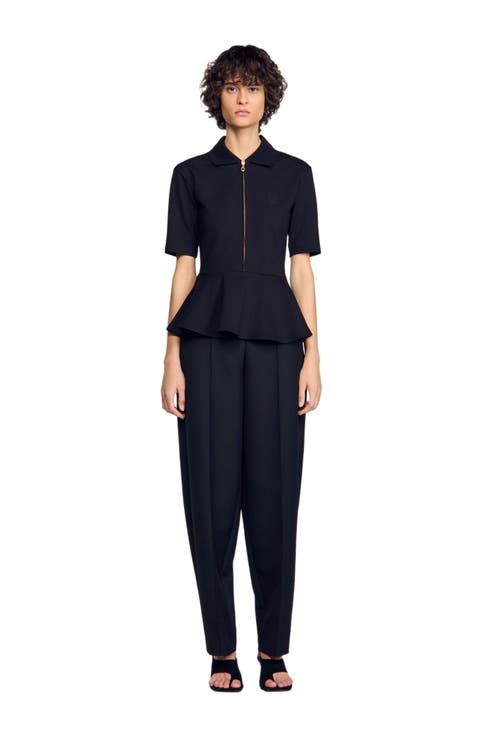 Peplum T-shirt With Polo Collar
