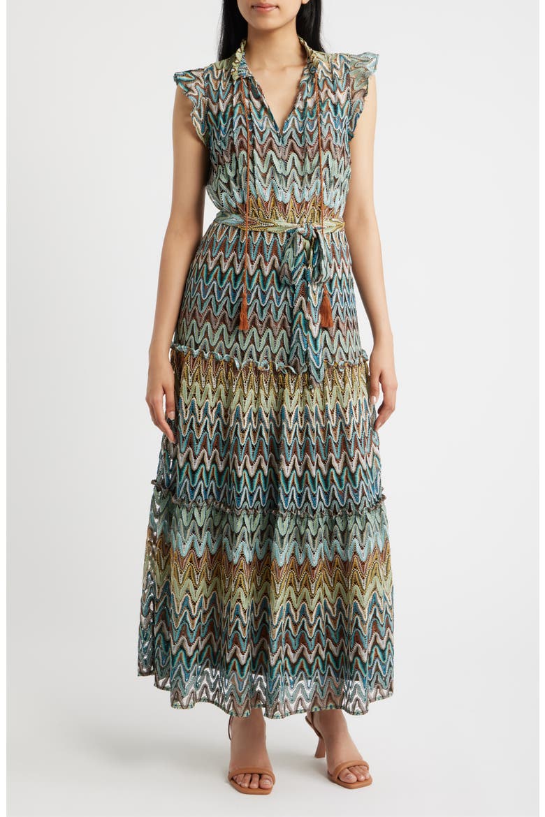 Zigzag Sleeveless Maxi Dress, Main, color, GREEN MULTI