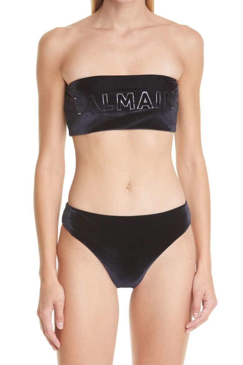 Logo Embossed Two-Piece Swimsuit, Main, color, BLACK