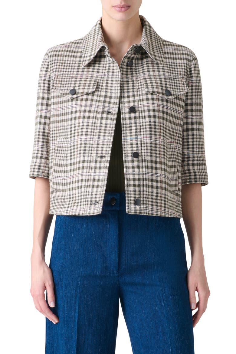 Check Crop Jacket, Main, color, CREAM-BLACK