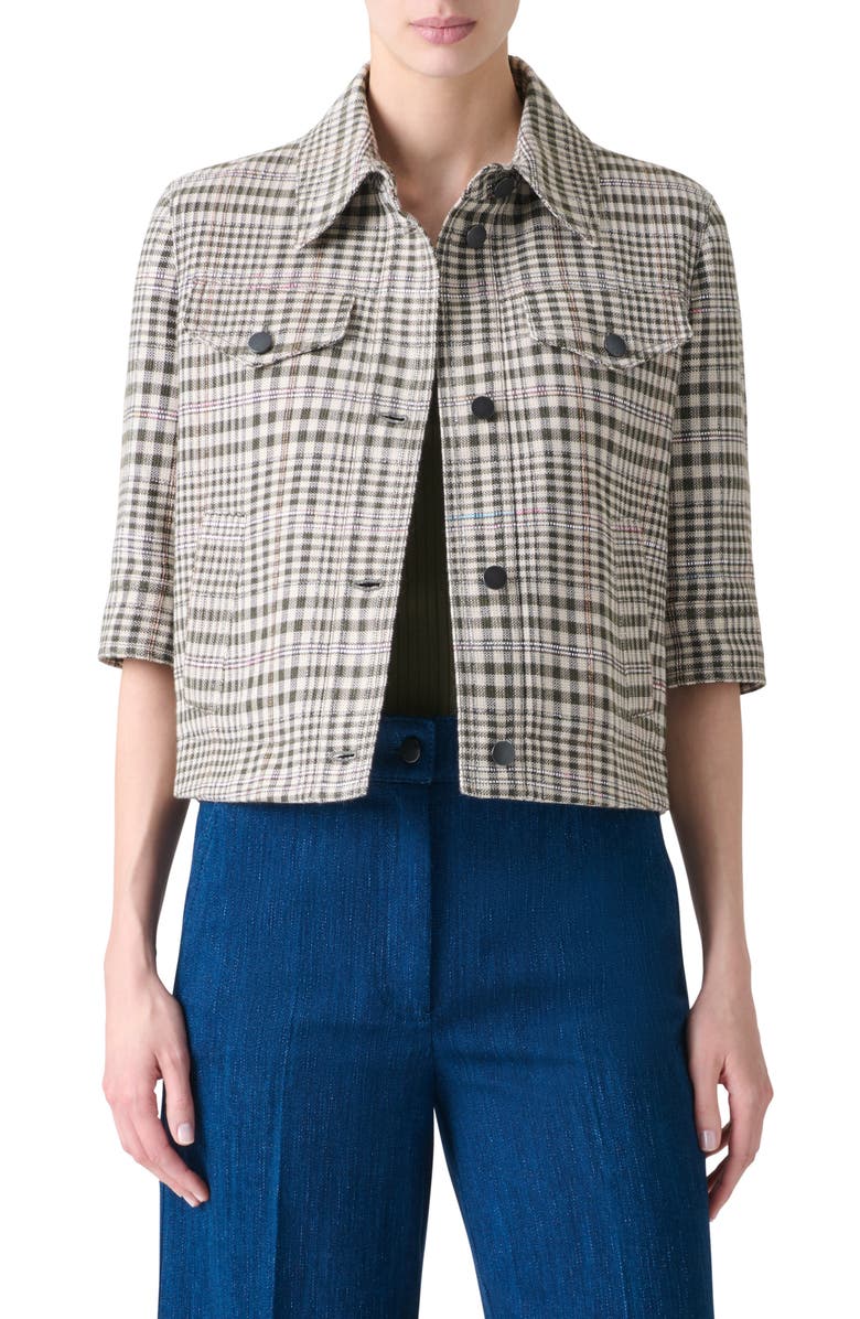 Akris punto Check Crop Jacket, Main, color, Cream-Black