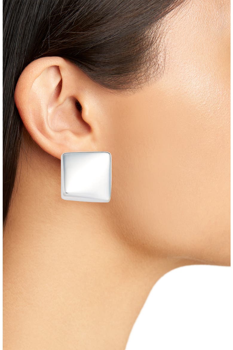 Square Clip Earrings, Alternate, color, SILVER