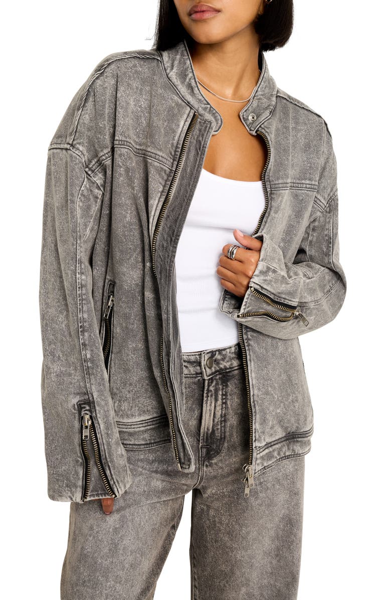 Good American Oversize Denim Moto Jacket, Main, color, 