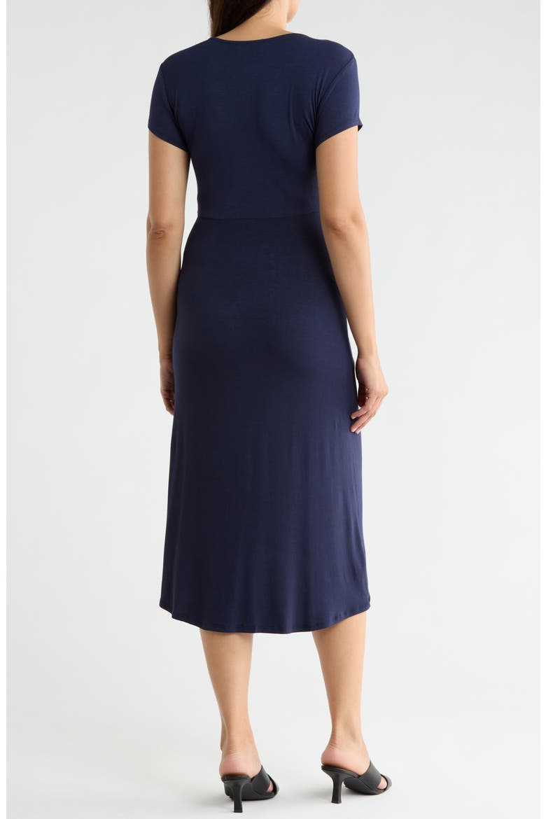 Ruched Wrap Midi Dress, Alternate, color, NAVY