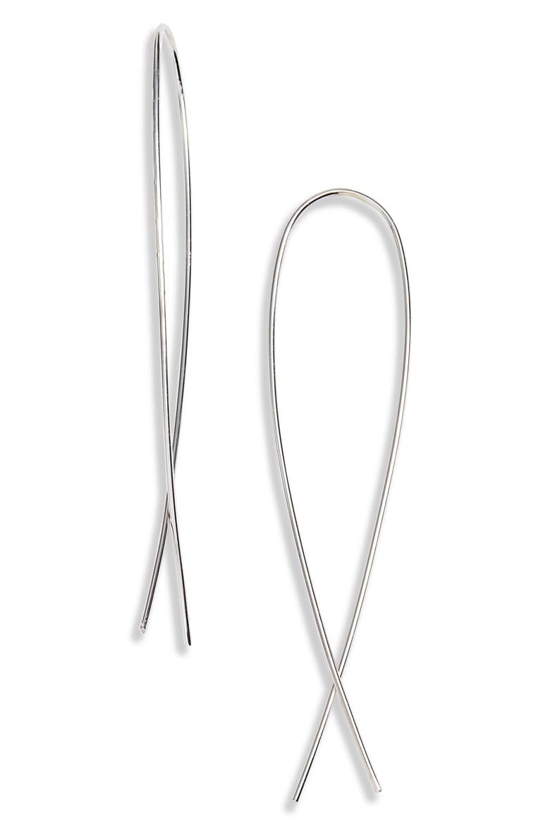 Medium Narrow Upside Down Hoop Earrings, Main, color, WHITE GOLD