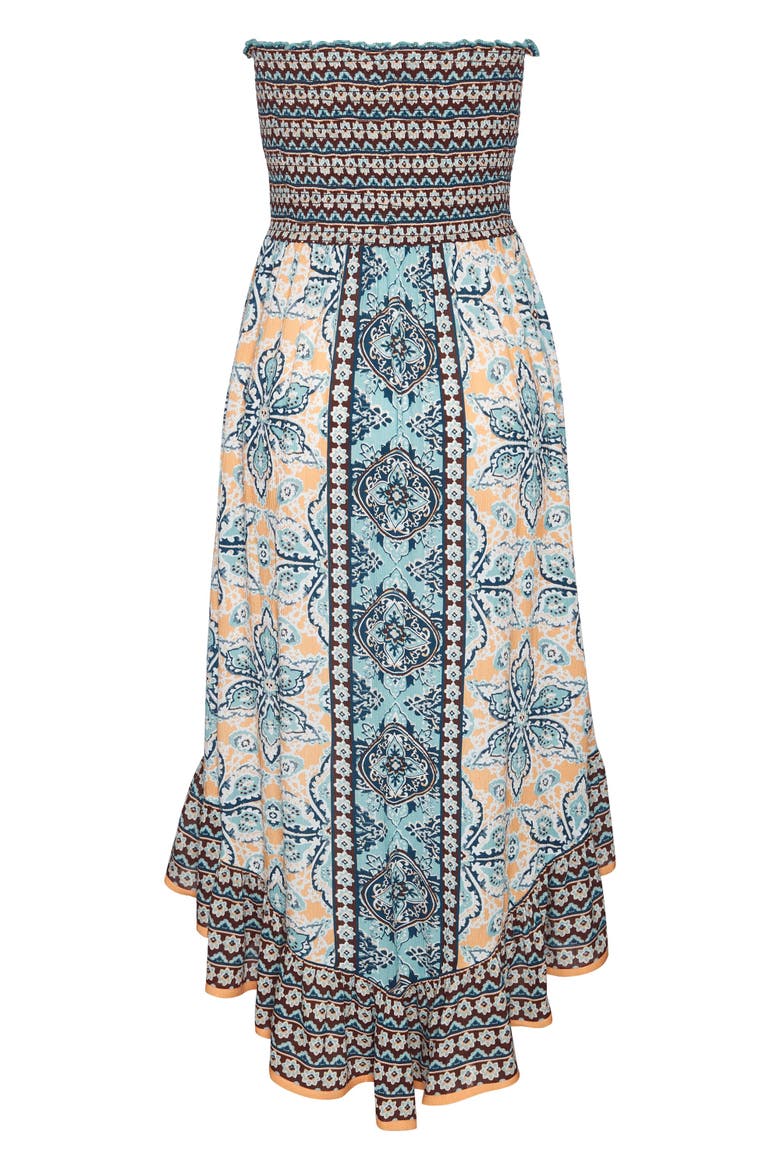 Smocked Bodice Printed Dress, Alternate, color, Blue Multi