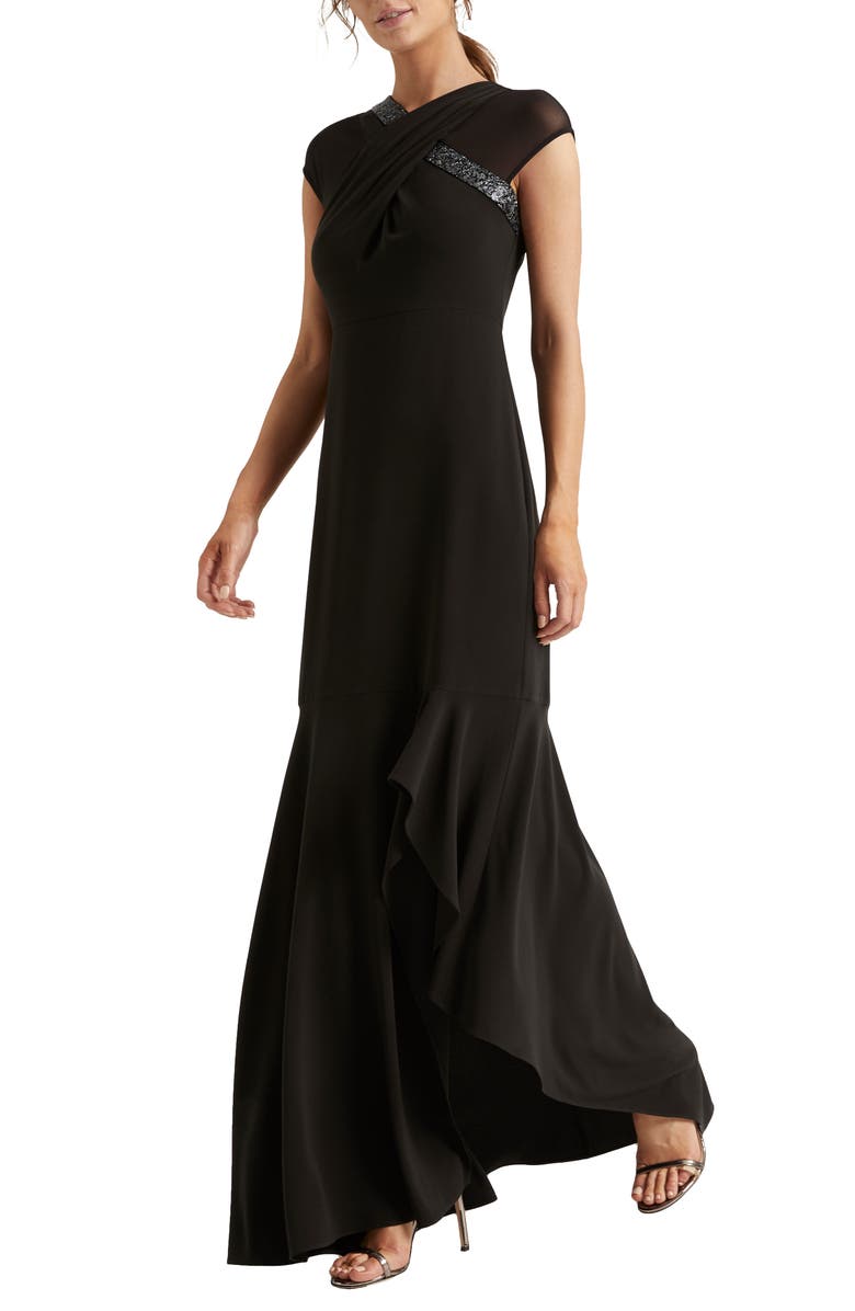 HALSTON Heritage Crossover Embellished Asymmetrical Gown, Alternate, color,