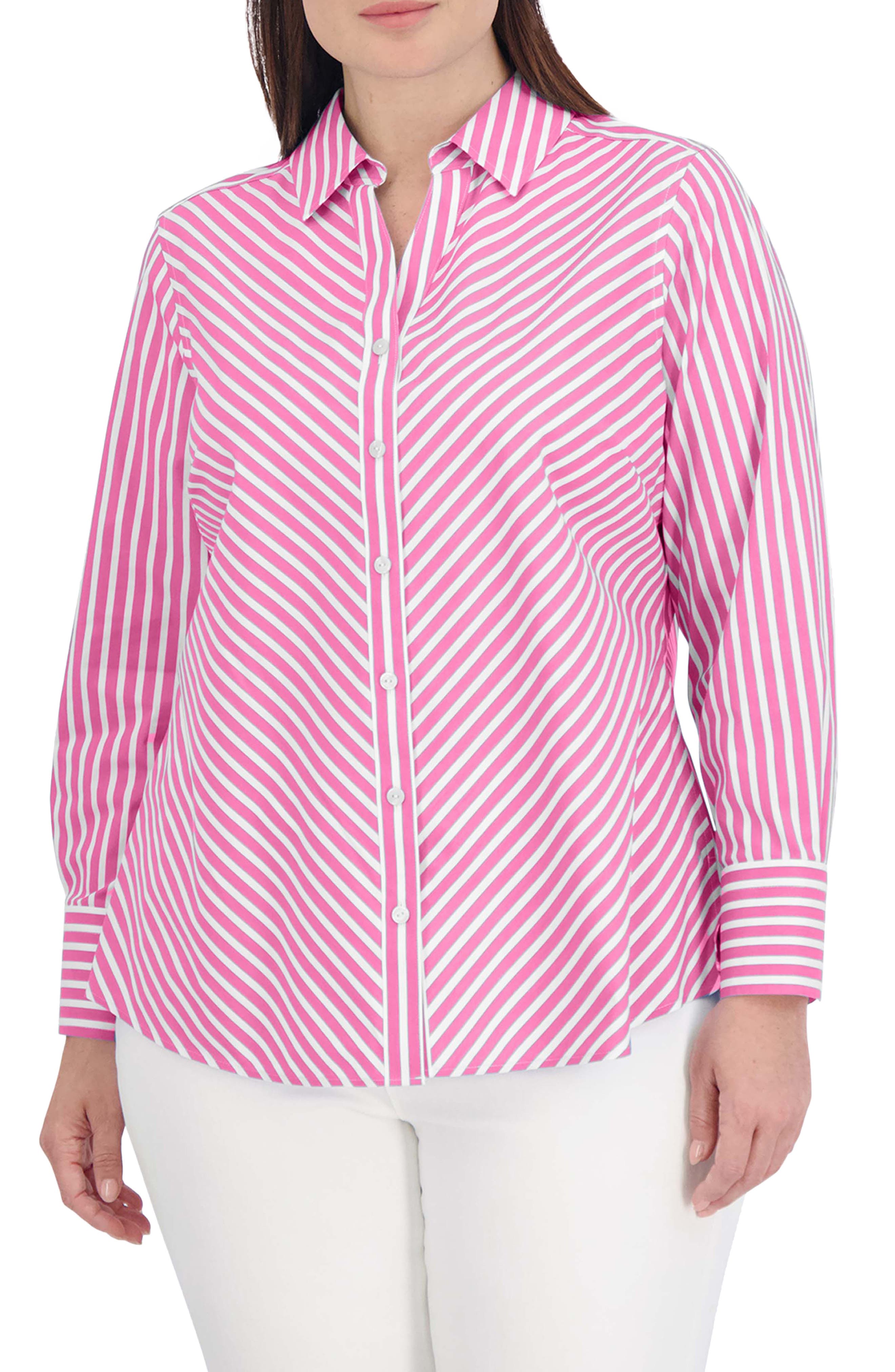 Foxcroft Mary Stripe Stretch Button-Up Shirt