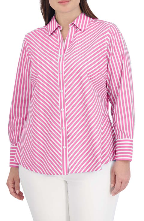 Mary Stripe Stretch Button-Up Shirt (Plus Size)