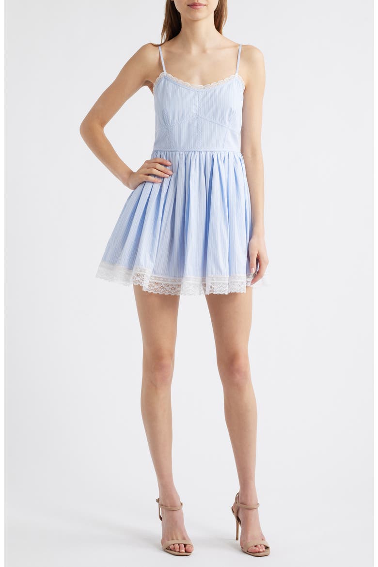 Harrisine Lace Trim Fit & Flare Minidress, Main, color, SKY LAGOON