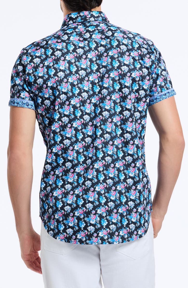 Robert Graham Alred Short Sleeve Cotton Button-Up Shirt, Alternate, color, Blue