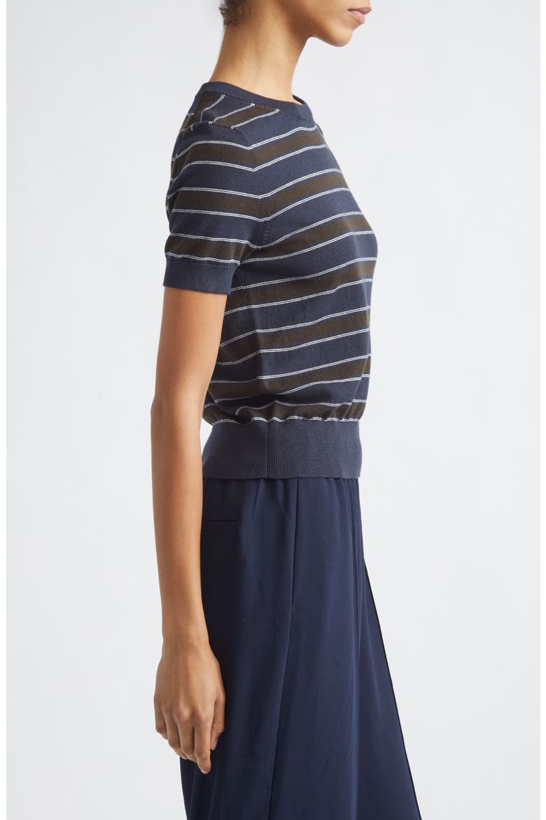 Stripe Short Sleeve Cotton & Cashmere Sweater T-Shirt, Alternate, color, DARK THYME COMBO