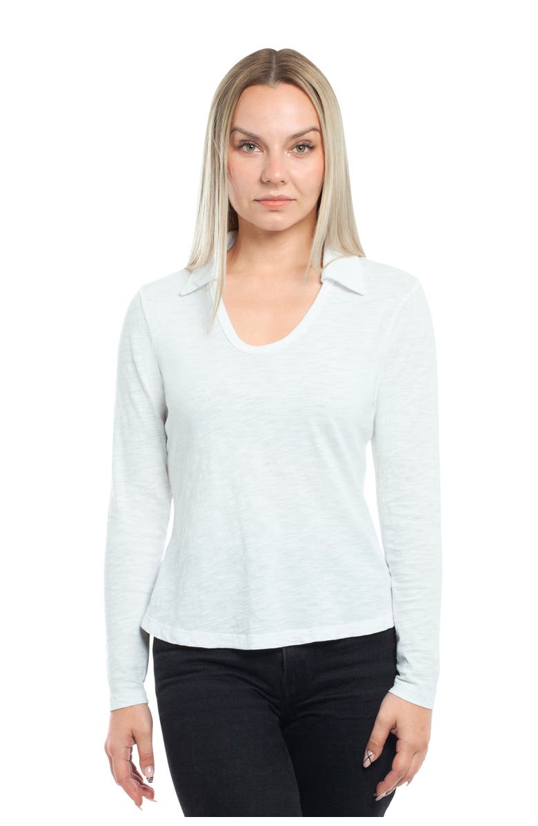 WILT Clothing Scoop Neck Long Sleeve Polo Tee with Round Hem, Main, color, White