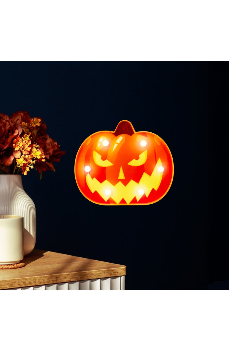 Northlight LED Lighted Jack-O-Lantern Halloween Marquee Sign - 7.5" - White Lights, Alternate, color, Orange