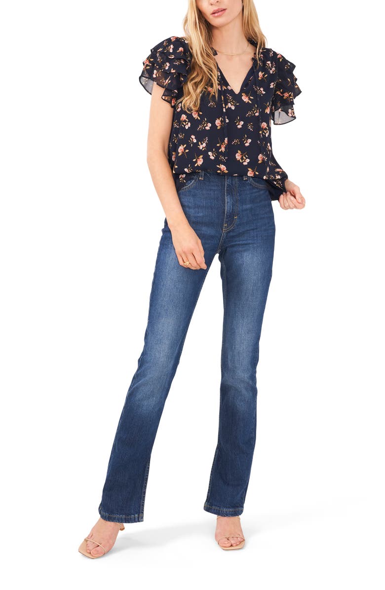 1.STATE Floral Print Flutter Sleeve Top, Alternate, color, Blue