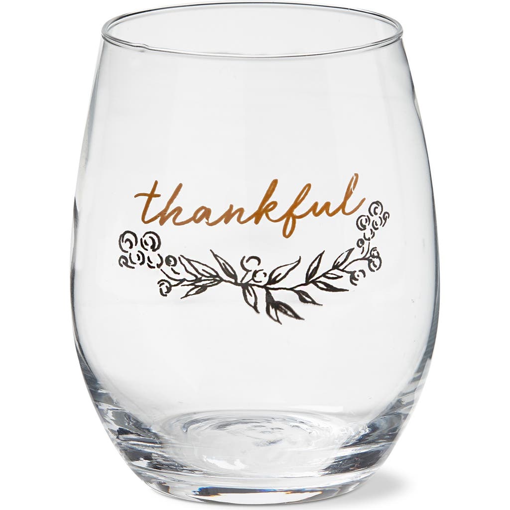 Tag Thankful Sentiment Clear Stemless Wine Glass Dishwasher Safe In Transparent