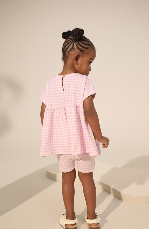 Next Kids' Embroidered Gingham Top & Shorts Set In Pink