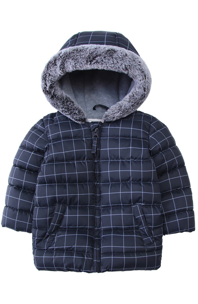 Rokka&Rolla Plaid Fleece Hooded Puffer Jacket, Main, color, 